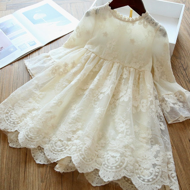 nvxiot Elegant Flower Girls Dress Wedding Party Princess Dress Casual Kids Clothes Lace Long Sleeves Dress Children's Vestidos For 3-8T