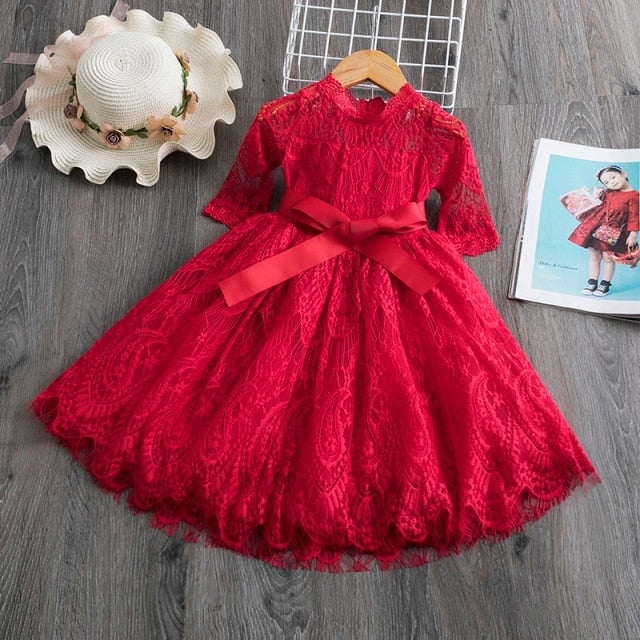 nvxiot Elegant Flower Girls Dress Wedding Party Princess Dress Casual Kids Clothes Lace Long Sleeves Dress Children's Vestidos For 3-8T
