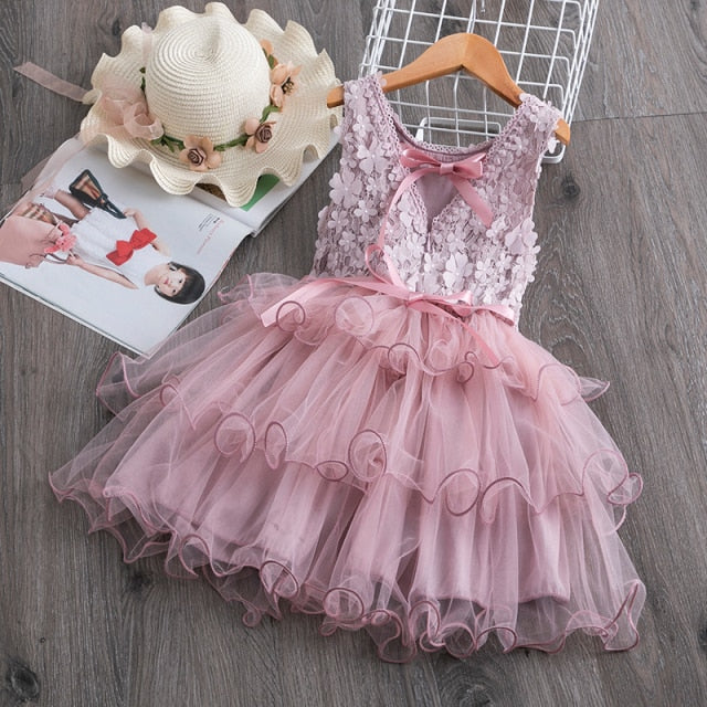 nvxiot Elegant Flower Girls Dress Wedding Party Princess Dress Casual Kids Clothes Lace Long Sleeves Dress Children's Vestidos For 3-8T