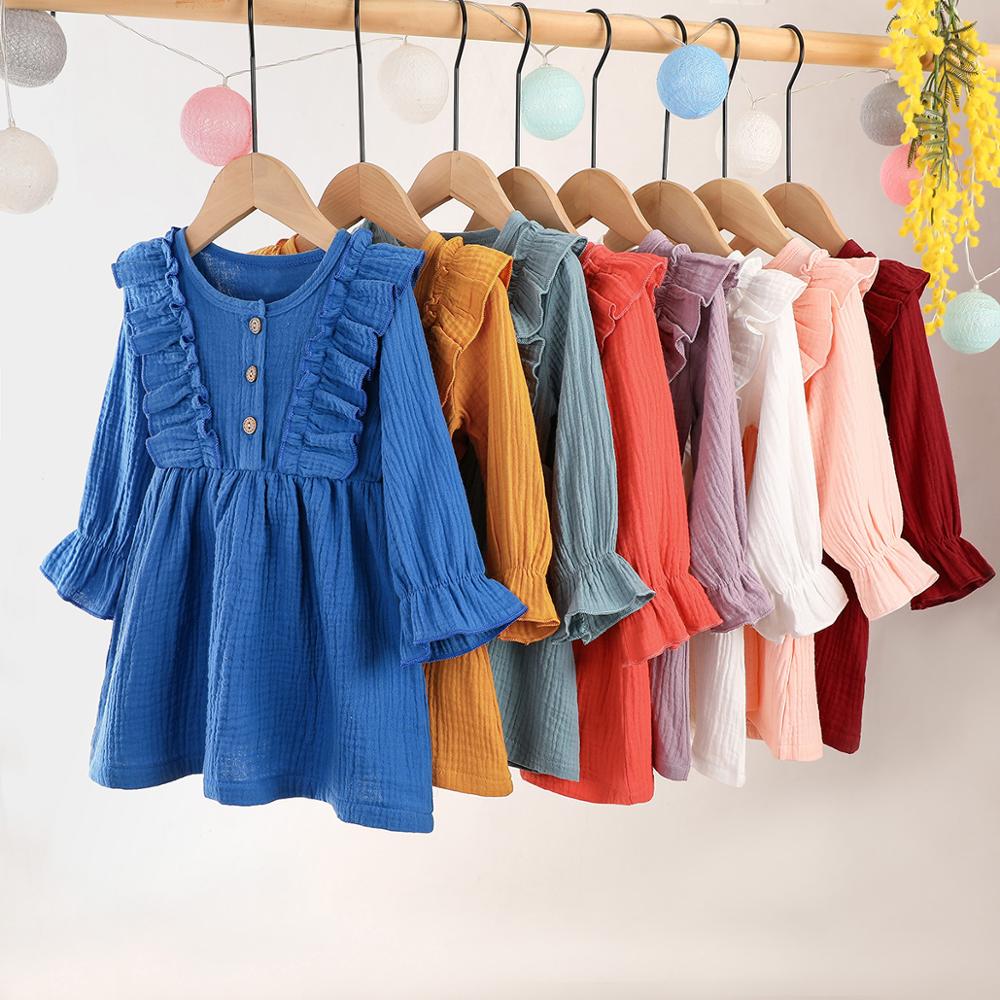 nvxiot Linen Dress Ropa Ni?a Kids Wear Kawaii Princesa Children Clothes Girl Blue Kleid Vestidos Casuales Disfraz 2 a?os Ruffle Top
