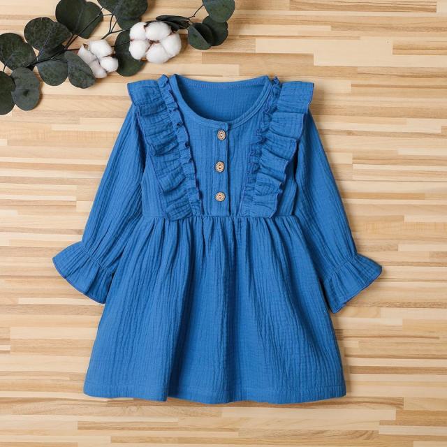 nvxiot Linen Dress Ropa Ni?a Kids Wear Kawaii Princesa Children Clothes Girl Blue Kleid Vestidos Casuales Disfraz 2 a?os Ruffle Top