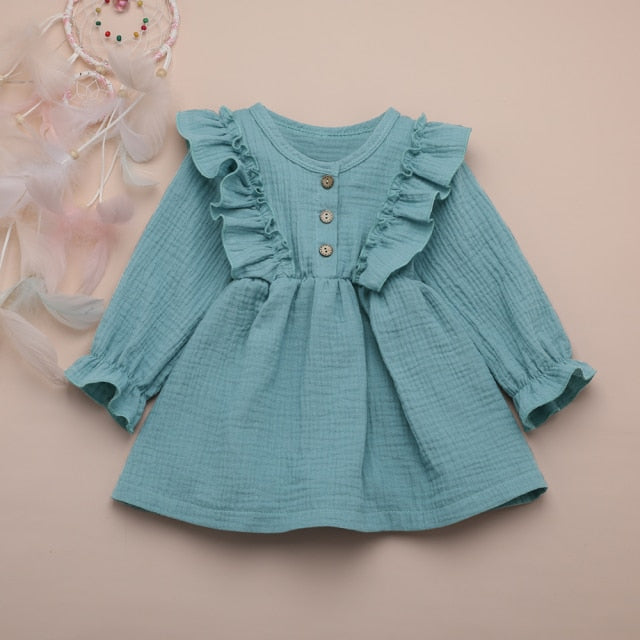 nvxiot Linen Dress Ropa Ni?a Kids Wear Kawaii Princesa Children Clothes Girl Blue Kleid Vestidos Casuales Disfraz 2 a?os Ruffle Top