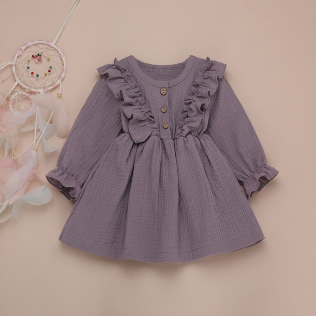 nvxiot Linen Dress Ropa Ni?a Kids Wear Kawaii Princesa Children Clothes Girl Blue Kleid Vestidos Casuales Disfraz 2 a?os Ruffle Top