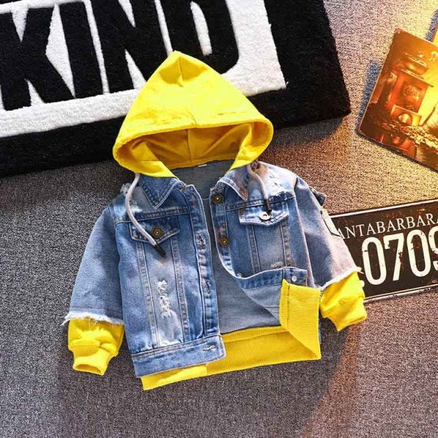 nvxiot Children Clothing Denim Jacket for Boys Kids Autumn Long Sleeve jeans Baby Coat for Girls Patchwork Hoodies Sport Outerwear