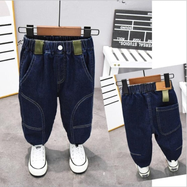 nvxiot Brand Kids Boys Jeans Pants Spring and Autumn Soft Children Baby Elastic Waist Cartoon Cotton Denim Pants for Boys Girls 2-6year