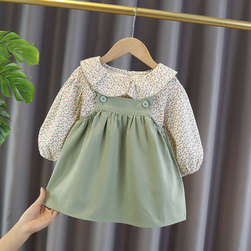 nvxiot Baby Girls Dresses Spring Baby Girls Princess Clothes Set Children's Long Sleeve Floral Tops Strap Dress for Girls Clothes Sets