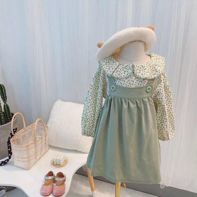 nvxiot Baby Girls Dresses Spring Baby Girls Princess Clothes Set Children's Long Sleeve Floral Tops Strap Dress for Girls Clothes Sets