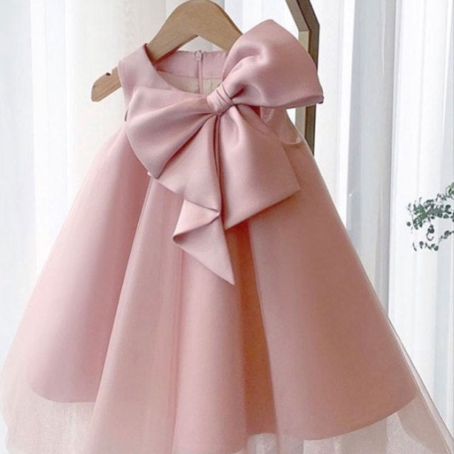 nvxiot New Flower Girl Dress Kids Birthday Baptism Dresses For Children Elegant Big Bow Frocks Girls Boutique Party Wear Dresses