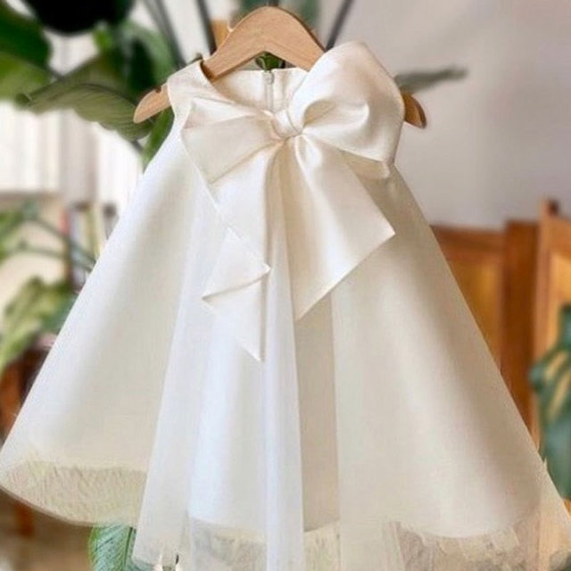 nvxiot New Flower Girl Dress Kids Birthday Baptism Dresses For Children Elegant Big Bow Frocks Girls Boutique Party Wear Dresses