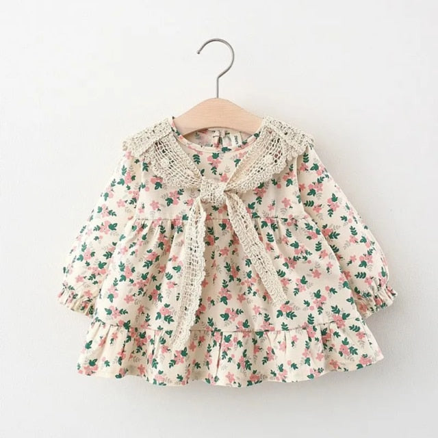 nvxiot Baby Girls Dresses Spring Baby Girls Princess Clothes Set Children's Long Sleeve Floral Tops Strap Dress for Girls Clothes Sets