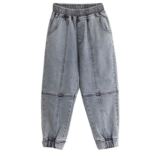 nvxiot Korean Children Jeans Pants Cotton Blue Denim Pants Legs Spring Fall Loose Cargo Pant Baby Teen Clothes Boys Pocket Trousers