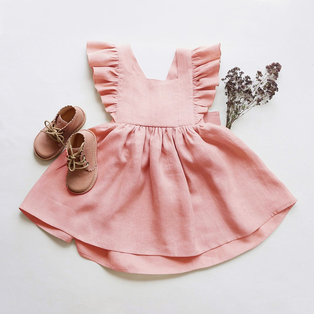 nvxiot Baby Girl Dress 0-6Y Solid Linen Ruffle Sleeve Kids Dresses For Summer Princess Party Dress For Girls Toddler Baby Girls Clothes