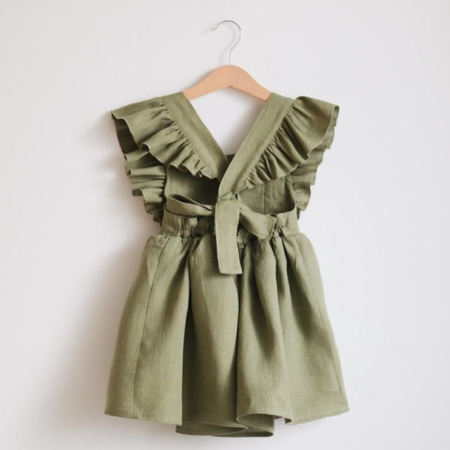 nvxiot Baby Girl Dress 0-6Y Solid Linen Ruffle Sleeve Kids Dresses For Summer Princess Party Dress For Girls Toddler Baby Girls Clothes
