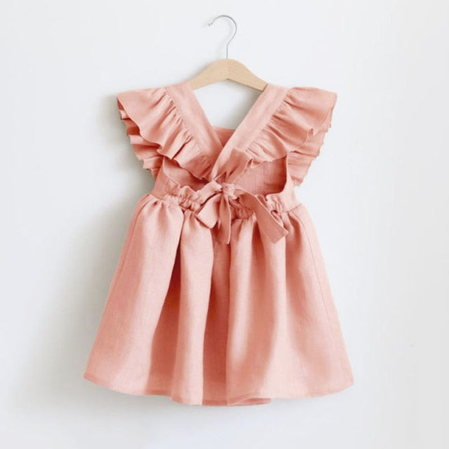 nvxiot Baby Girl Dress 0-6Y Solid Linen Ruffle Sleeve Kids Dresses For Summer Princess Party Dress For Girls Toddler Baby Girls Clothes