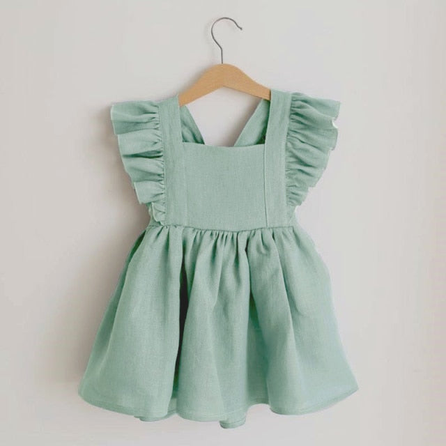 nvxiot Baby Girl Dress 0-6Y Solid Linen Ruffle Sleeve Kids Dresses For Summer Princess Party Dress For Girls Toddler Baby Girls Clothes