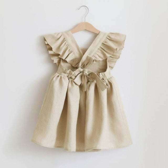 nvxiot Baby Girl Dress 0-6Y Solid Linen Ruffle Sleeve Kids Dresses For Summer Princess Party Dress For Girls Toddler Baby Girls Clothes
