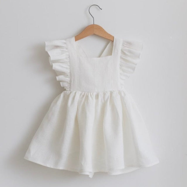 nvxiot Baby Girl Dress 0-6Y Solid Linen Ruffle Sleeve Kids Dresses For Summer Princess Party Dress For Girls Toddler Baby Girls Clothes