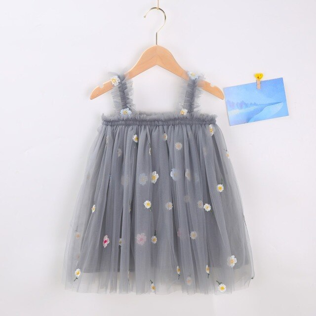 nvxiot Flower Embroidery Girls Dress Summer Baby Sling Tulle Pettskirt Sweet Lace Kid Princess Dresses Party Vestidos Para Clothes 1-6T