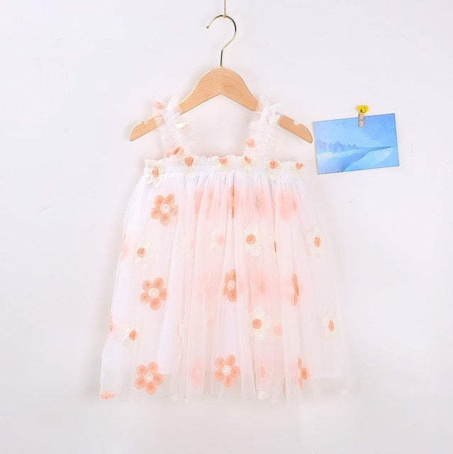 nvxiot Flower Embroidery Girls Dress Summer Baby Sling Tulle Pettskirt Sweet Lace Kid Princess Dresses Party Vestidos Para Clothes 1-6T