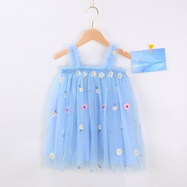 nvxiot Flower Embroidery Girls Dress Summer Baby Sling Tulle Pettskirt Sweet Lace Kid Princess Dresses Party Vestidos Para Clothes 1-6T