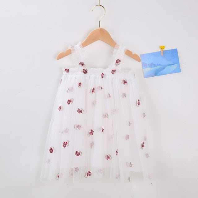 nvxiot Flower Embroidery Girls Dress Summer Baby Sling Tulle Pettskirt Sweet Lace Kid Princess Dresses Party Vestidos Para Clothes 1-6T