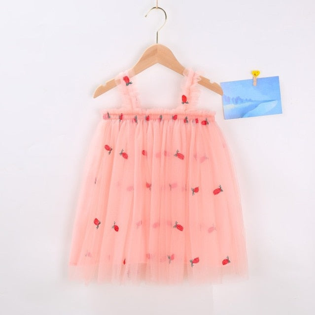 nvxiot Flower Embroidery Girls Dress Summer Baby Sling Tulle Pettskirt Sweet Lace Kid Princess Dresses Party Vestidos Para Clothes 1-6T