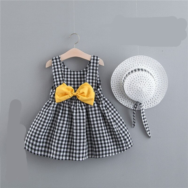 nvxiot Fashion Baby Girl Dress Ins Children Clothes Summer Princess Party Dress For 1-3y Costumes Kid 2pcs Toddler Plaid Clothing