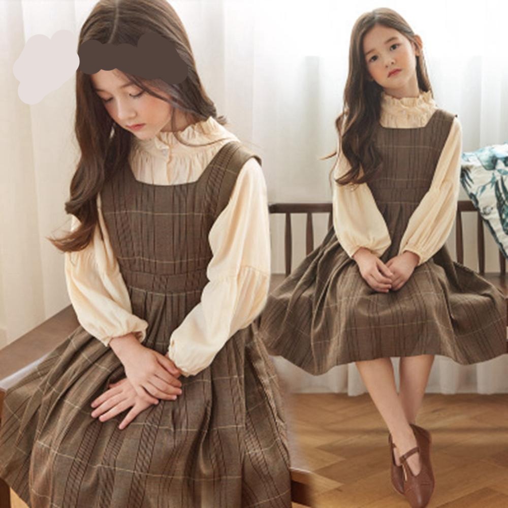nvxiot Fall Princess Dress Girls Clothes Children Long Sleeve Tops +Sleeveless Dress Kids Plaid Clothes Sets 2PCS Teens Toddler Dresses