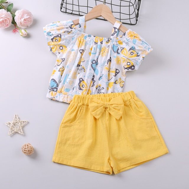 Humor Bear NEW Girls Clothing Set Sleeveless Summer New Ice Cream Bow Top T-shirt+Pants 2Pcs Suit Toddler Children's Clothes