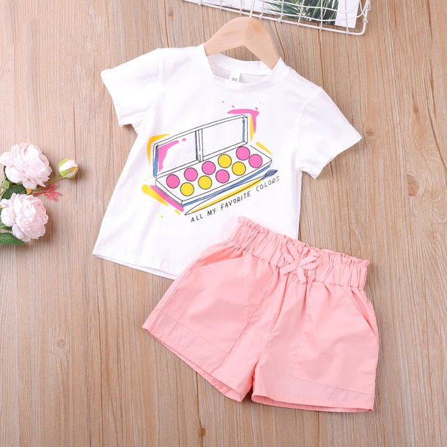 Humor Bear NEW Girls Clothing Set Sleeveless Summer New Ice Cream Bow Top T-shirt+Pants 2Pcs Suit Toddler Children's Clothes