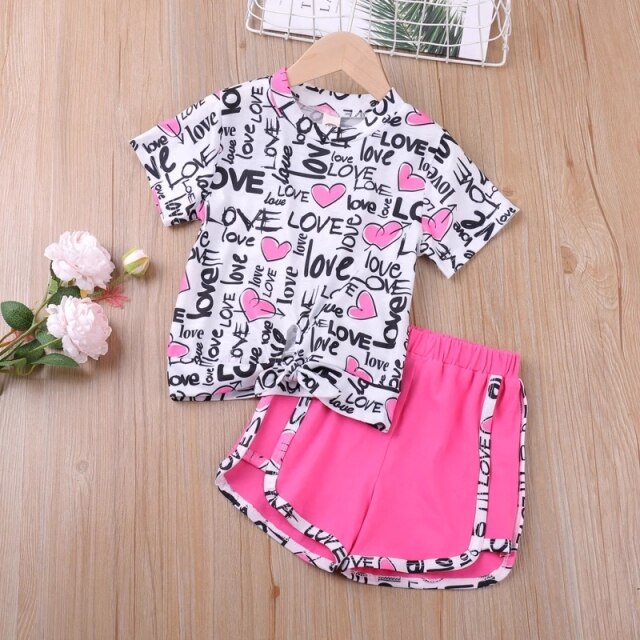 Humor Bear NEW Girls Clothing Set Sleeveless Summer New Ice Cream Bow Top T-shirt+Pants 2Pcs Suit Toddler Children's Clothes