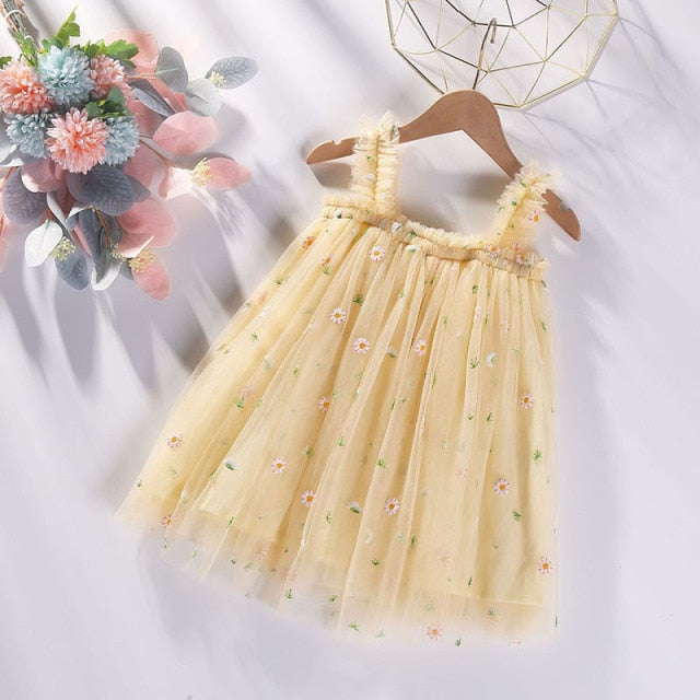 nvxiot Flower Embroidery Girls Dress Summer Baby Sling Tulle Pettskirt Sweet Lace Kid Princess Dresses Party Vestidos Para Clothes 1-6T