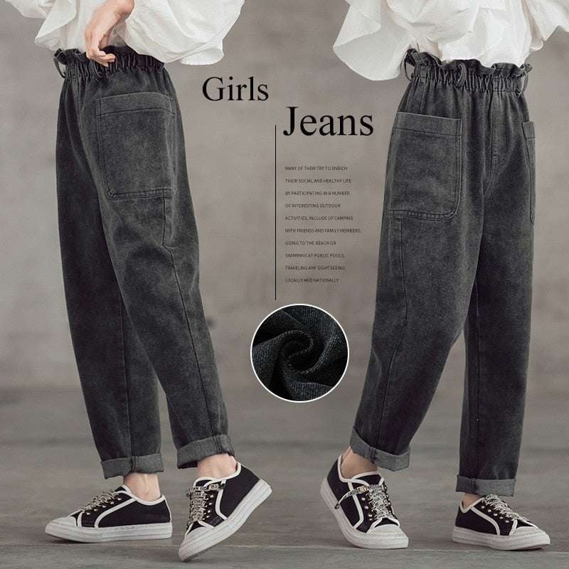 nvxiot Teenage Girls Jeans New Spring Kids Pants Fashion Loose School Trousers Autumn Fashion Jeans Children Pants 12 13 14 Years