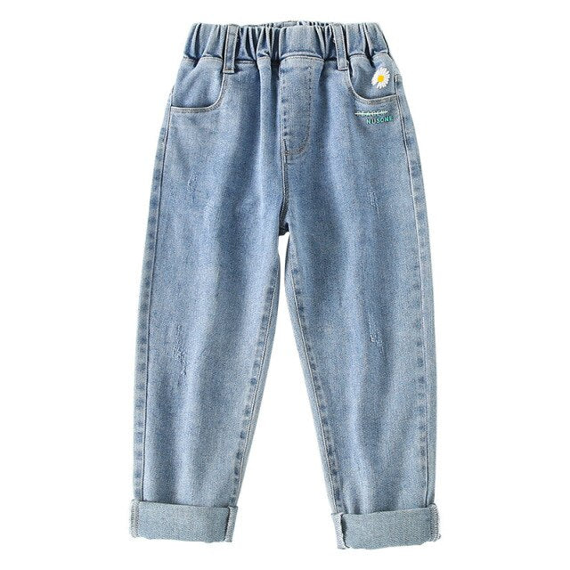 nvxiot Teenage Girls Jeans New Spring Kids Pants Fashion Loose School Trousers Autumn Fashion Jeans Children Pants 12 13 14 Years
