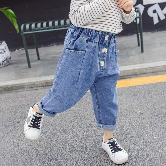 nvxiot Baby Girls Jeans Star Print Jeans Pants For Girls Elastic Waist Kids Jeans With Hole Autumn Novelty Clothes For Infant Girls