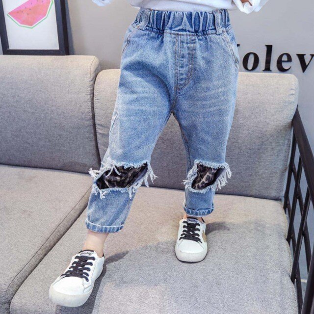 nvxiot Baby Girls Jeans Star Print Jeans Pants For Girls Elastic Waist Kids Jeans With Hole Autumn Novelty Clothes For Infant Girls