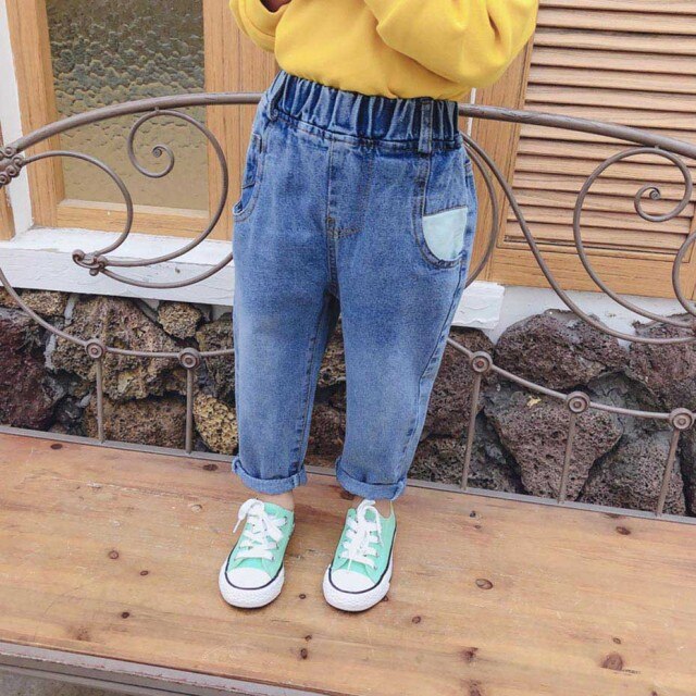 nvxiot Baby Girls Jeans Star Print Jeans Pants For Girls Elastic Waist Kids Jeans With Hole Autumn Novelty Clothes For Infant Girls