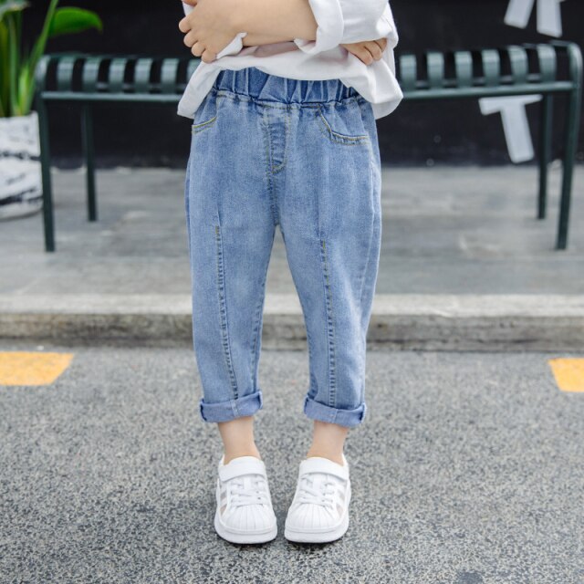 nvxiot Baby Girls Jeans Star Print Jeans Pants For Girls Elastic Waist Kids Jeans With Hole Autumn Novelty Clothes For Infant Girls