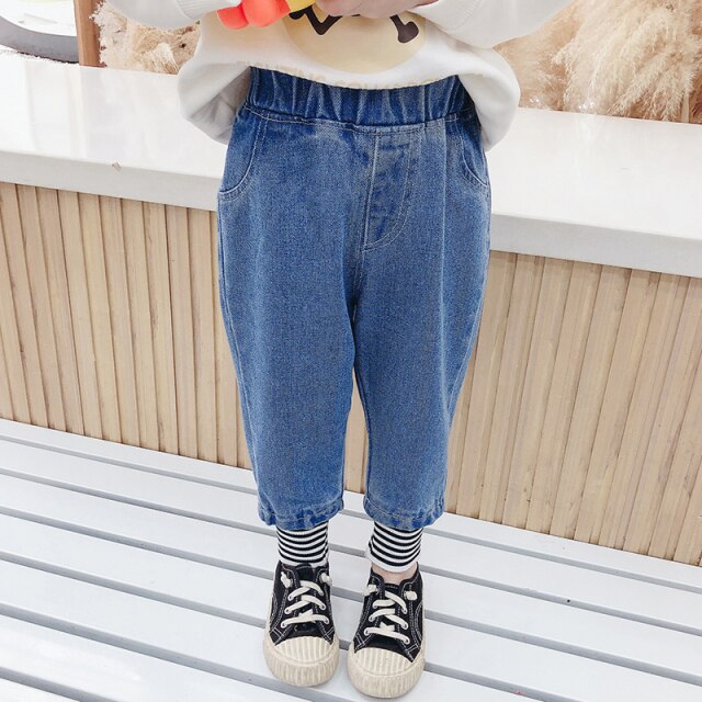 nvxiot Baby Girls Jeans Star Print Jeans Pants For Girls Elastic Waist Kids Jeans With Hole Autumn Novelty Clothes For Infant Girls
