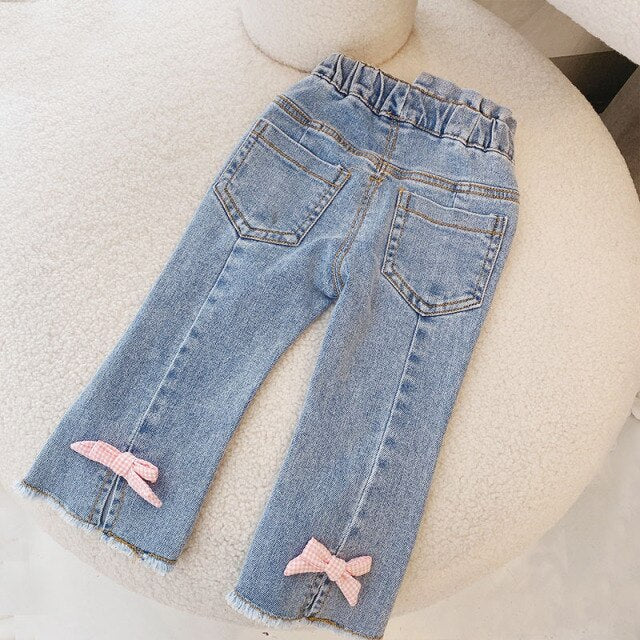 nvxiot Spring kids girl baby clothes fashion design pearl denim trousers for toddler child girl cloth baby birthday elastic pant jeans