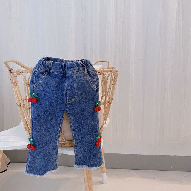 nvxiot Spring kids girl baby clothes fashion design pearl denim trousers for toddler child girl cloth baby birthday elastic pant jeans