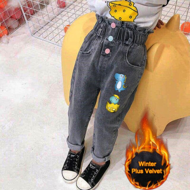 nvxiot Fall Winter Casual Plus Velvet Pants To Keep Warm Thicken Boy Jeans Elastic Waist Harem Bottoms 2-7 Years