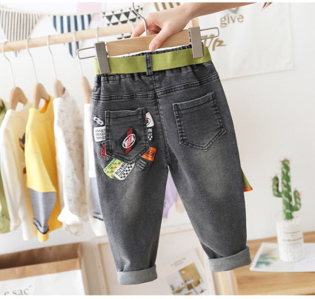 nvxiot Fall Winter Casual Plus Velvet Pants To Keep Warm Thicken Boy Jeans Elastic Waist Harem Bottoms 2-7 Years