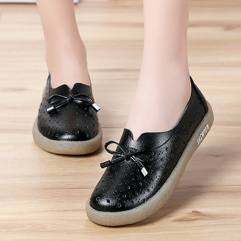 GKTINOO 2021 Genuine Leather Shoes Hollow Out Women Ballet Flats Summer Women's Solid Soft bottom Shoes Woman Slip On Loafers