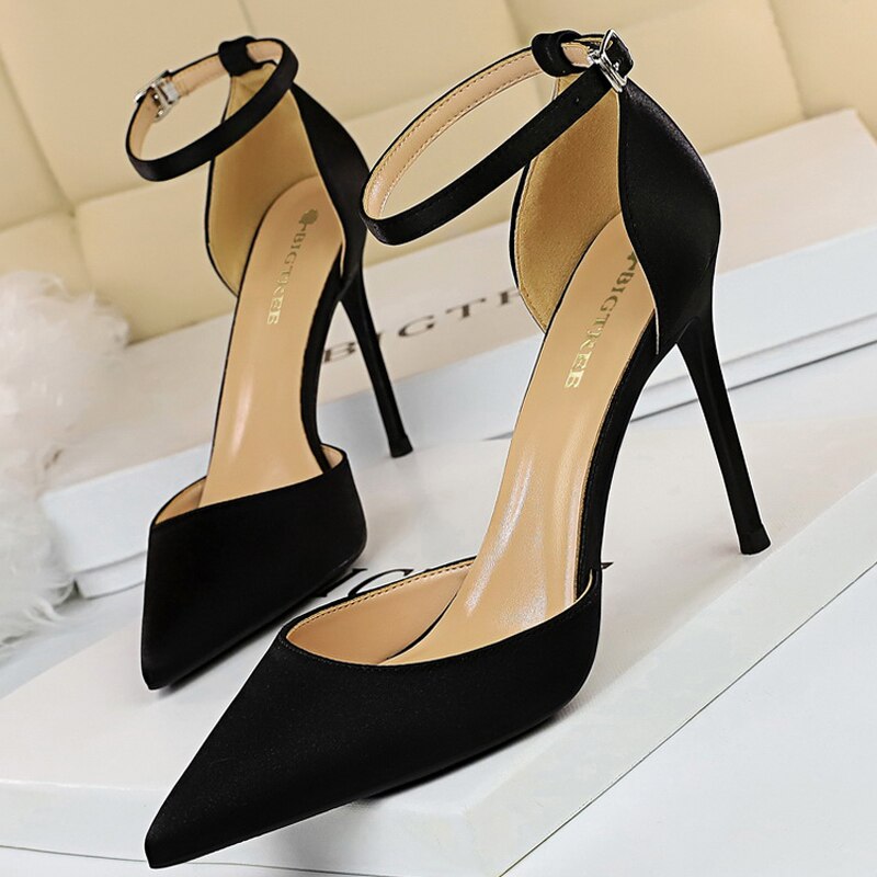 BIGTREE Shoes Hollow Out Woman Pumps High Heels Sexy Party Shoes Silk Ladies Shoes Pointed Toe Heeled Shoes 2021 Female Pumps