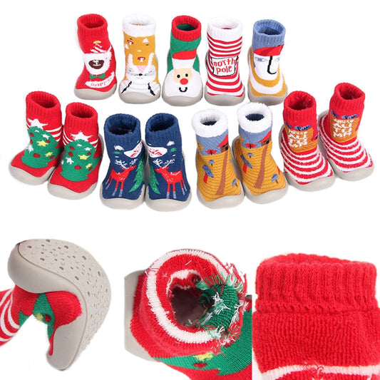 YWHUANSEN 6 to 36M Christmas Children's Indoor Socks With Soft Rubber Sole Baby Walking Shoes Girls Winter Non-slip Floor Socks