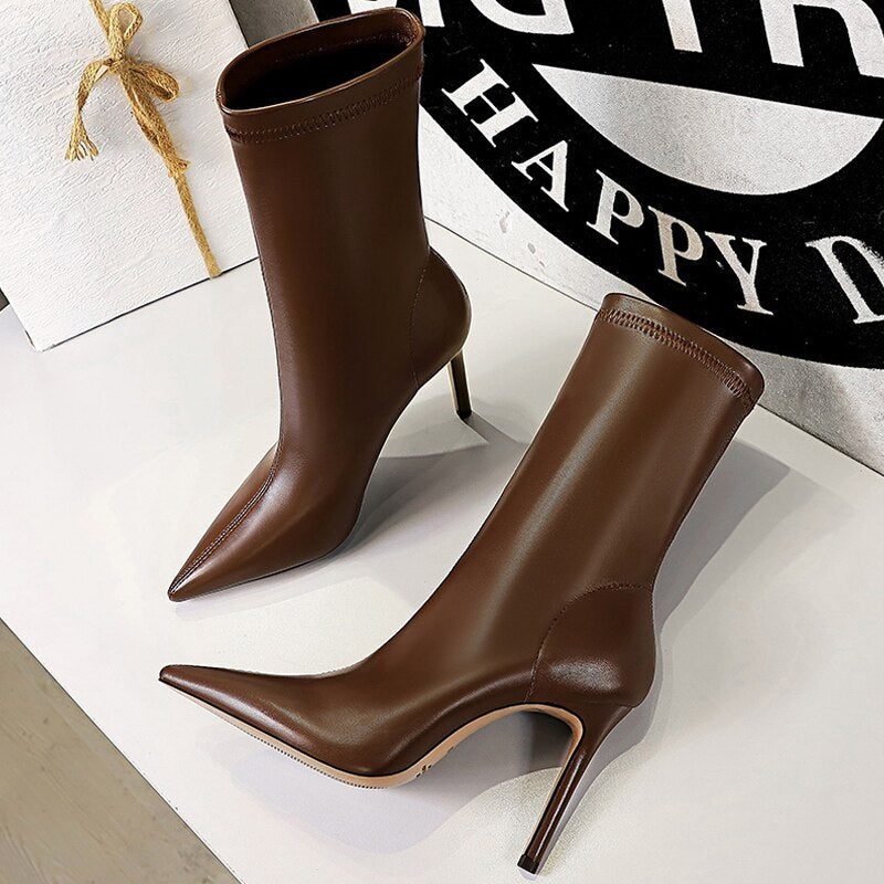 BIGTREE Shoes Leather Boots Women Ankle Boots Autumn Winter Boots Women High Heels Short Boots Ladies Booties Chaussures Femme