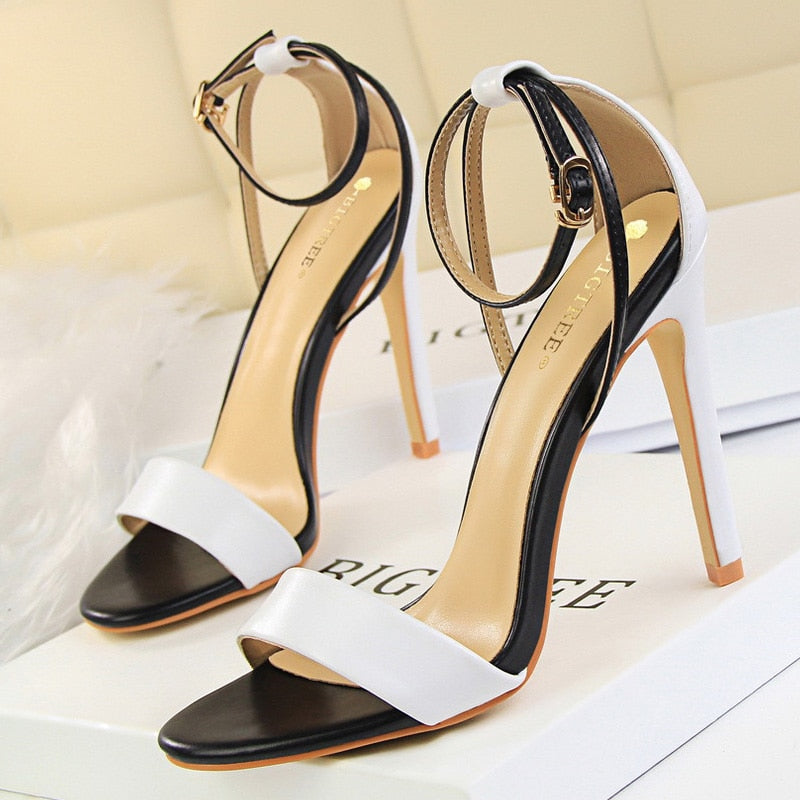 BIGTREE Shoes Pu Leather High Heels 2022 New Women Heels Sexy Stiletto Heels 11 Cm Party Shoes Color Matching Women Sandals