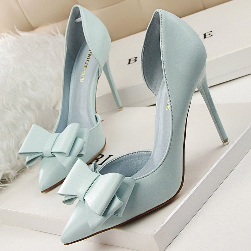 BIGTREE Shoes Bow-knot Woman Pumps Stiletto 10.5 Cm Women Basic Pump Pointed Toe Classic Pumps Sexy High Heels Women Shoes 2021