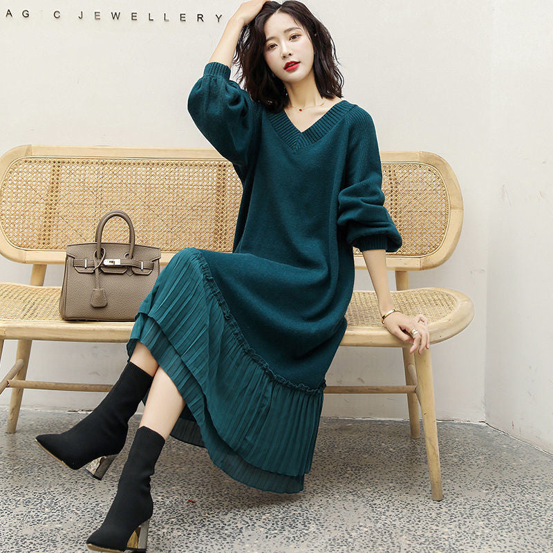 nvxiot  fall outfits korean Autumn Winter 2024 Korean Fashion Knitted Dress Long Sleeve Women Elegant Vintage Casual Knitwear Sweater Dresses Ladies H2723